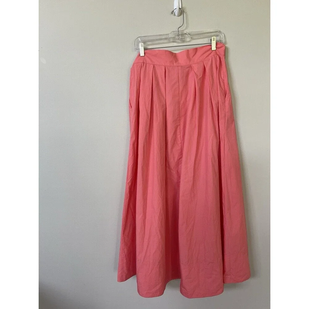 H & M Skirt Midi Women Coral Pleated Classic Cotton Preppy Fit Flare Sz 6 NWT